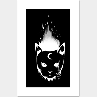 witch moon cat on fire Posters and Art